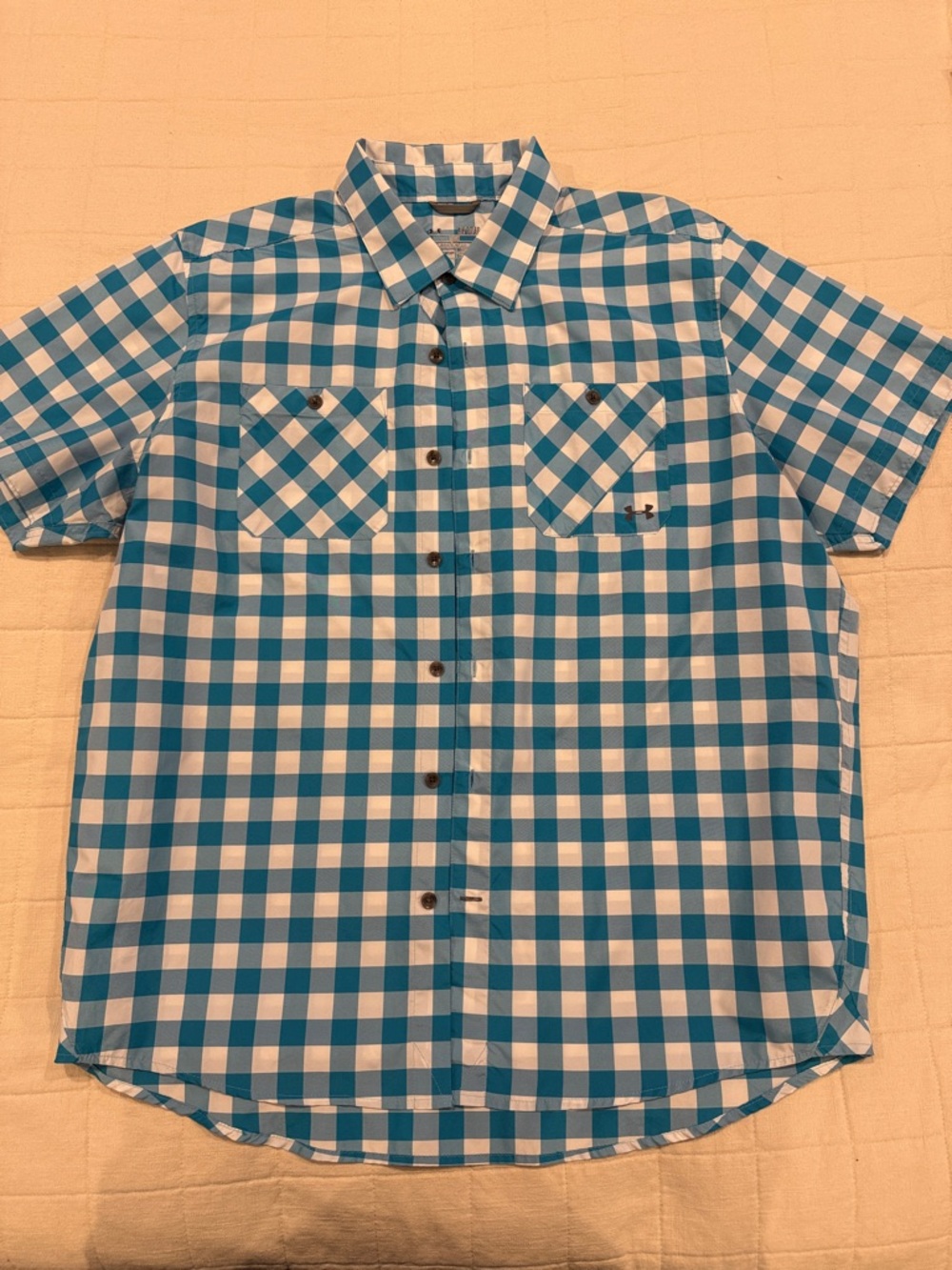 Under Armour Blue and White Gingham Short-Sleeve Button-Up Shirt